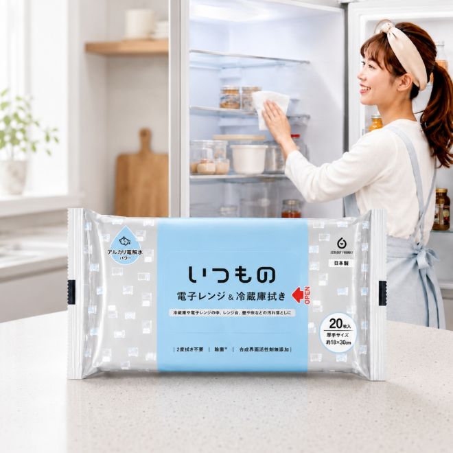 日本服部製紙鹼性電解水清潔濕巾20枚(冰箱・微波爐・居家清潔適用)